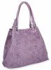 Modna Torebka Skórzana Shopper Bag Fioletowa
